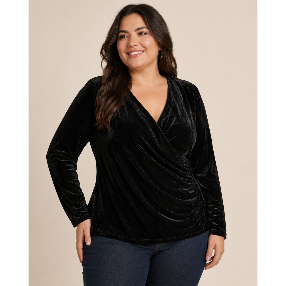 Soft Surroundings Velvet Faux Wrap Blouse Women 3X Black Classic Soft Whimsigoth